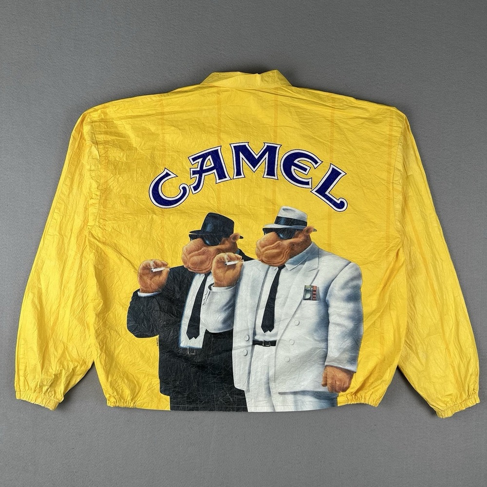 Vintage JOE CAMEL Cigarettes Promo Yellow Tyvek Windbreaker Jacket Size XL